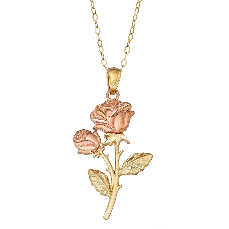10k Gold Two Tone Flower Pendant Necklace, Womens