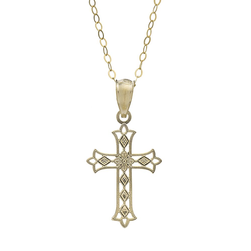 10k Gold Openwork Cross Pendant Necklace