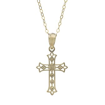 10k Gold Openwork Cross Pendant Necklace