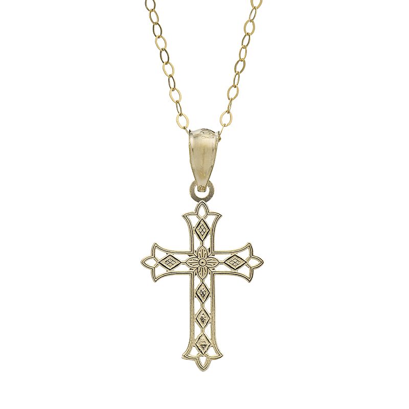 10k Gold Openwork Cross Pendant Necklace, Womens