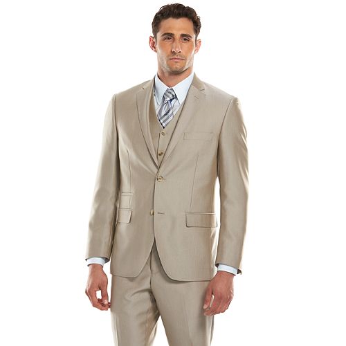 Men's Savile Row ModernFit Tan Herringbone Suit Jacket