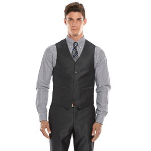 Men's Savile Row Modern-Fit Charcoal Sharkskin Suit Vest
