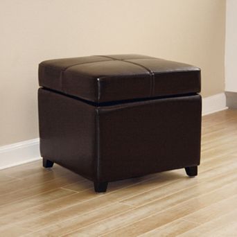 Baxton Studio Full Leather Storage Cube Ottoman