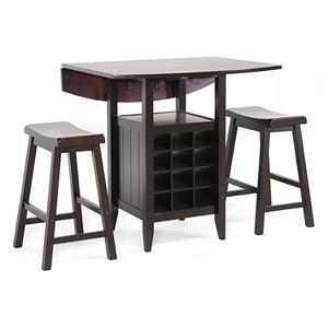 Baxton Studio Reynolds Wooden 3-piece Modern Drop-Leaf Pub Set with Wine Rack