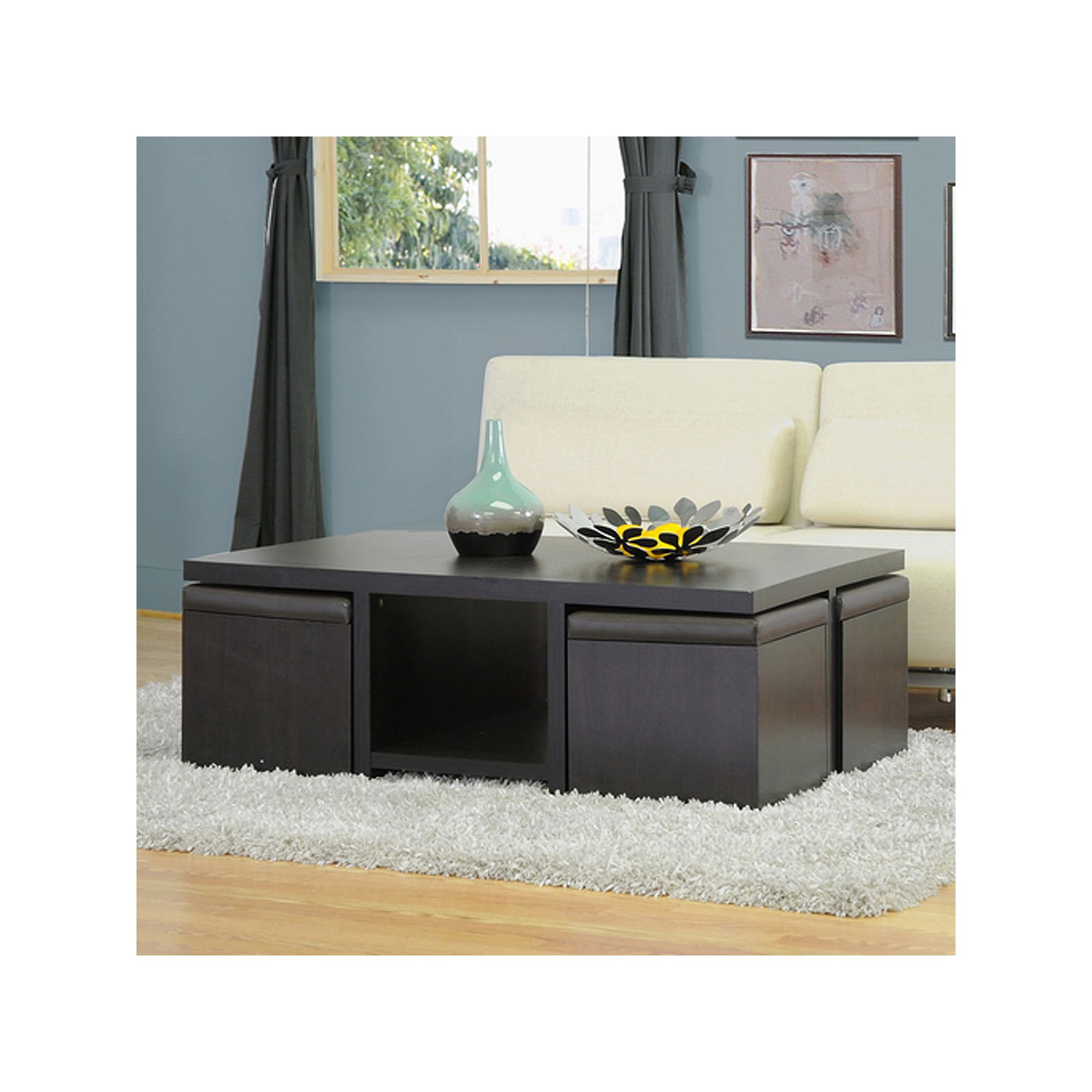 Baxton Studio Prescott 5-Piece Modern Table & Stool Set, Dark Brown