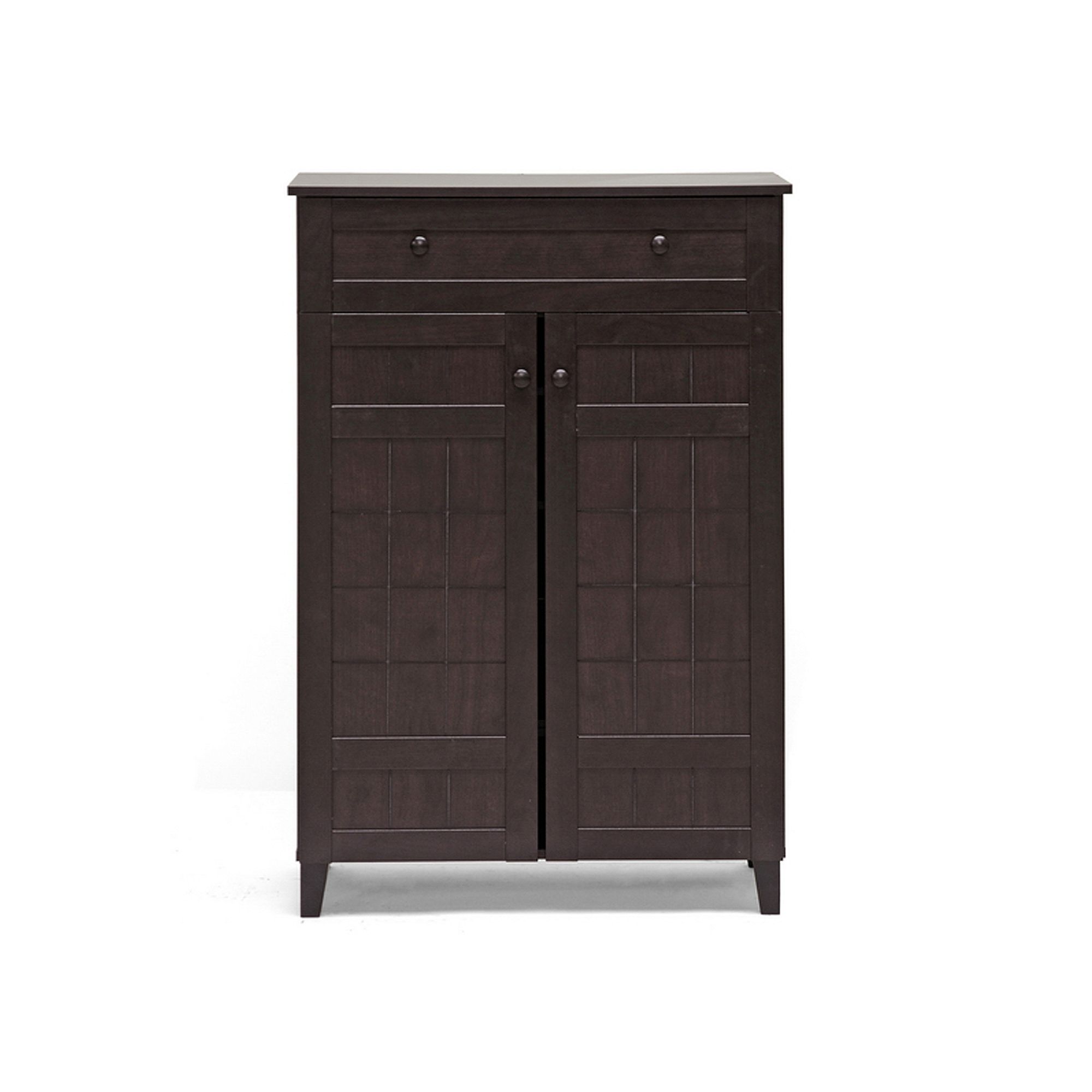 Baxton Studio Glidden Wood Modern Tall Shoe Cabinet, Dark Brown