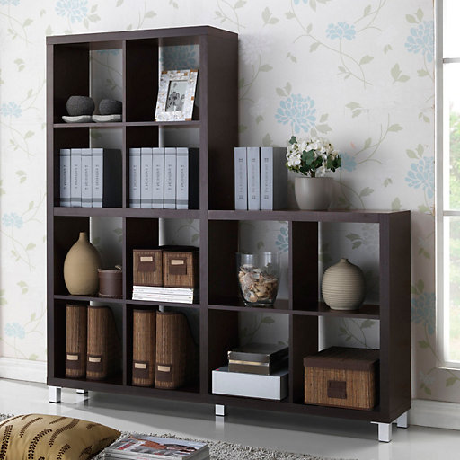 Baxton Studio Storage Bookcases, Baxton Studio Lindo Bookcase And Dual Pull Out Shelving Cabinet