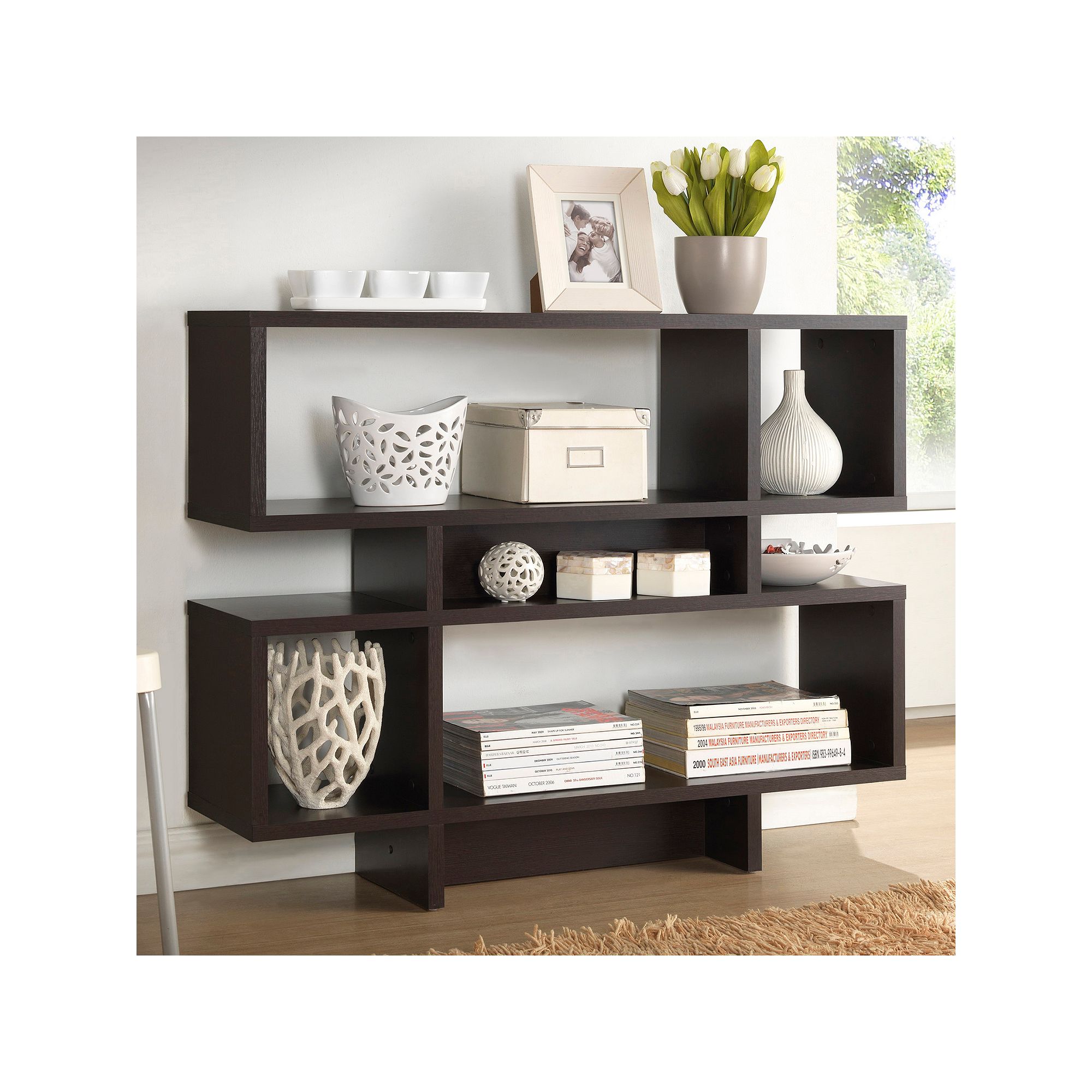 Baxton Studio Cassidy 4-Level Modern Bookshelf, Brown
