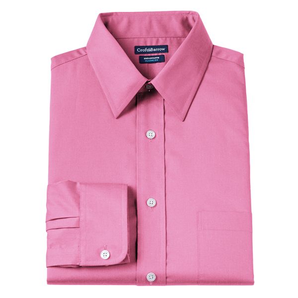 Mens Croft And Barrow® Classic Fit Solid Broadcloth Wrinkle Resistant Point Collar Dress Shirt