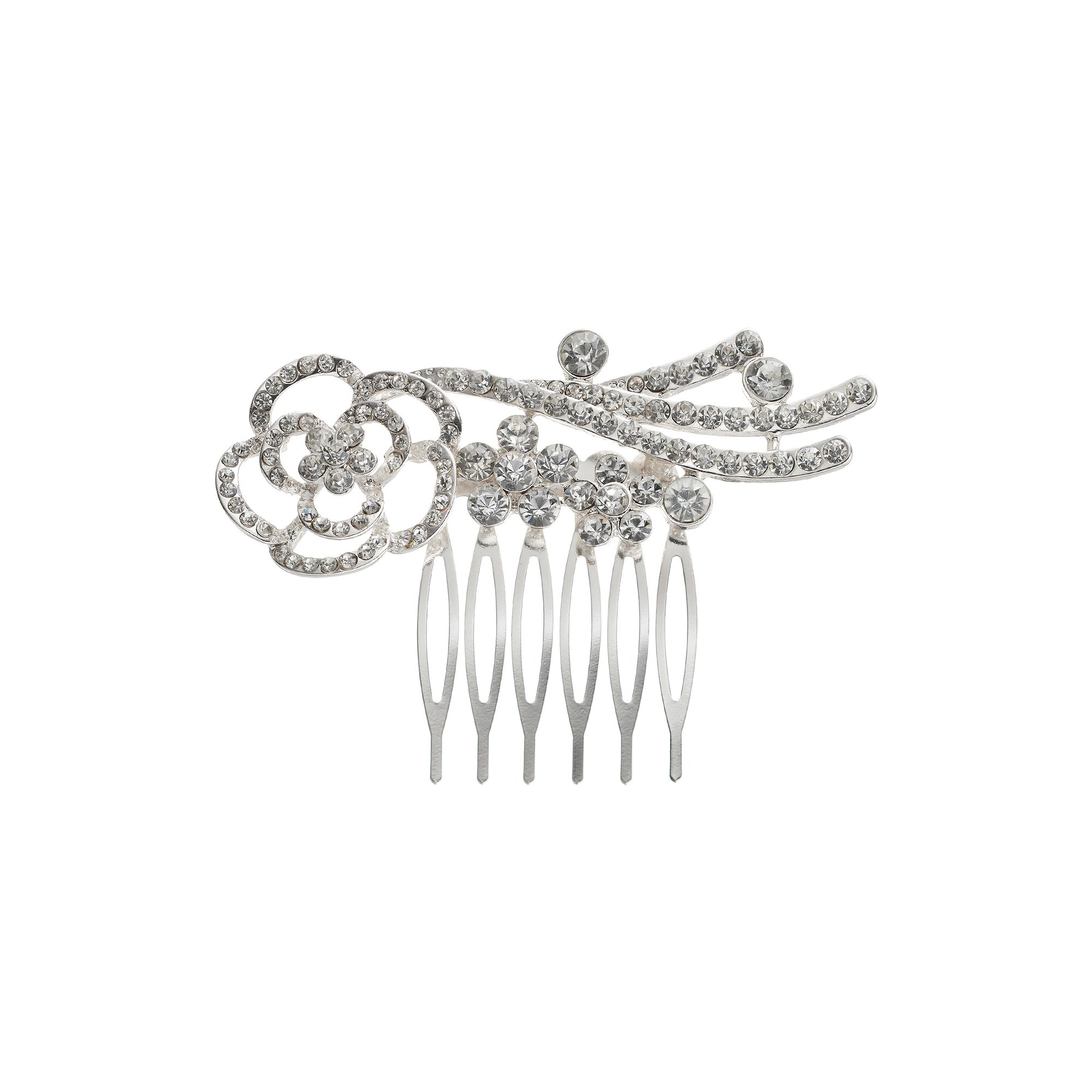 Vieste Simulated Crystal Flower Hair Comb, Silver Tone
