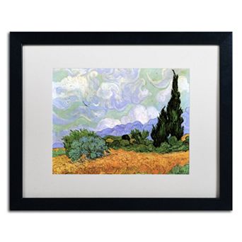 Trademark Fine Art ''Wheatfield with Cypresses 1889'' Framed Canvas Wall Art by Vincent van Gogh
