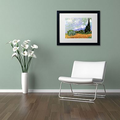 Trademark Fine Art ''Wheatfield with Cypresses 1889'' Framed Canvas Wall Art by Vincent van Gogh