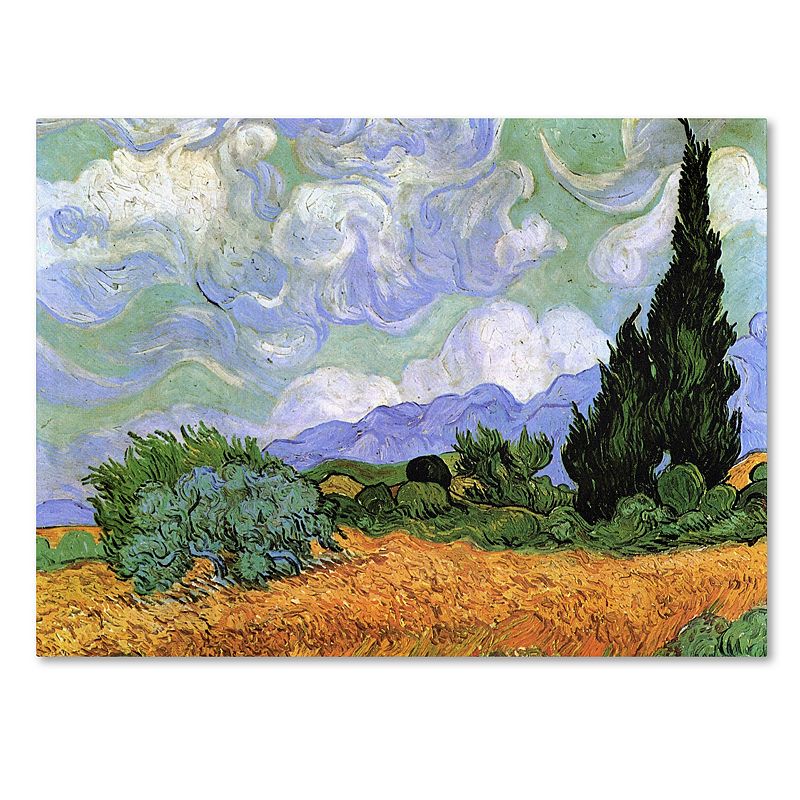 Trademark Fine Art Wheatfield with Cypresses 1889 Canvas Wall Art by Vi