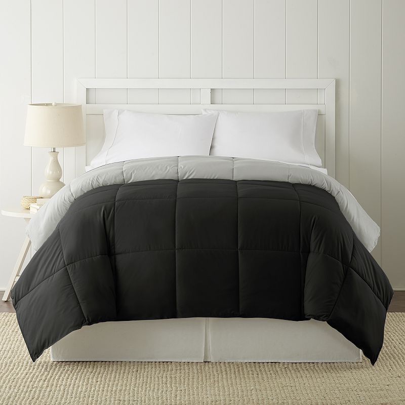 Solid Down-Alternative Reversible Comforter, Black, Queen