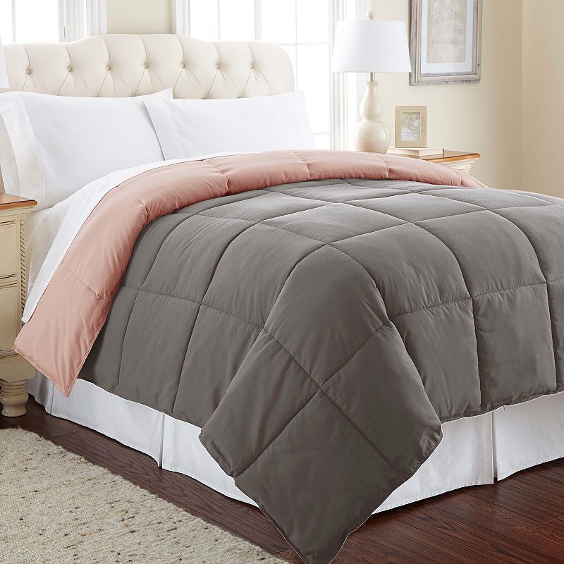 Solid Down-Alternative Reversible Comforter, Grey, Queen