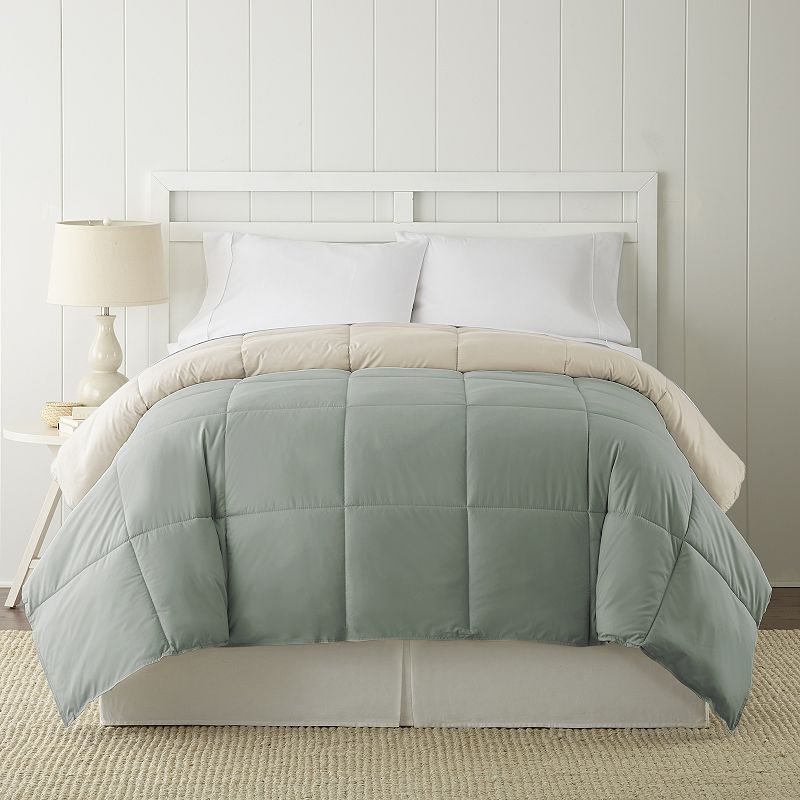 Solid Down-Alternative Reversible Comforter, Green, King