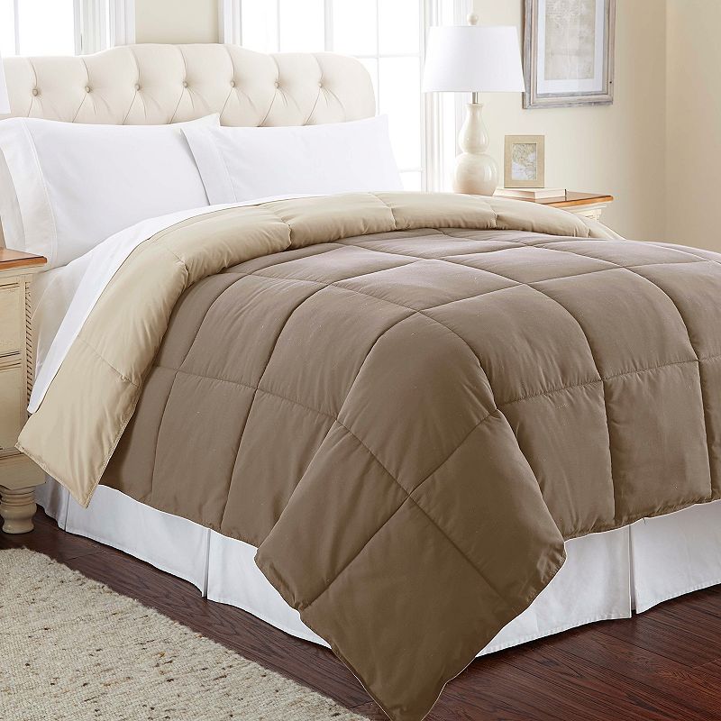 Solid Down-Alternative Reversible Comforter, Beig/Green, King