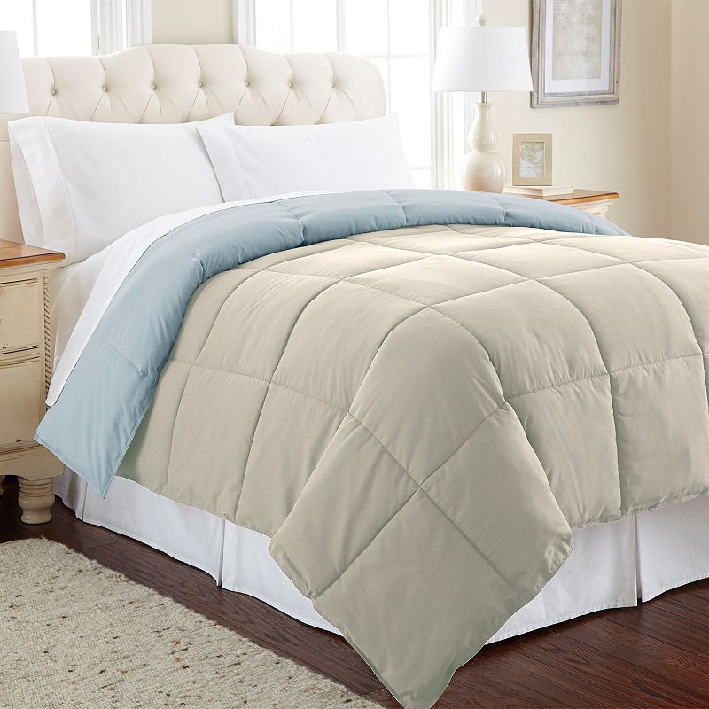 Solid Down-Alternative Reversible Comforter, Beig/Green, Twin