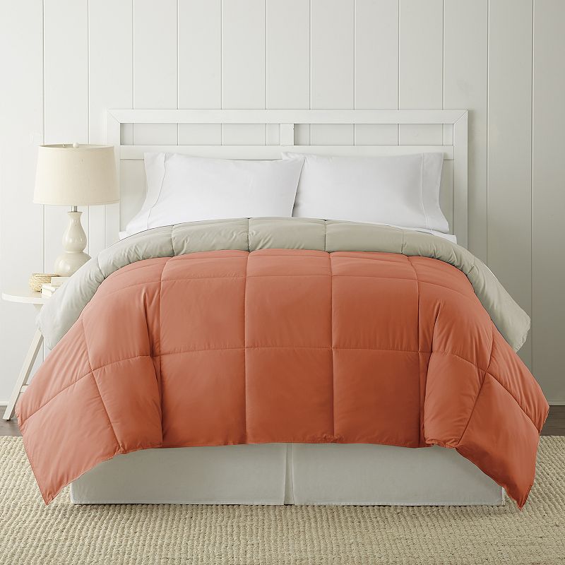 Solid Down-Alternative Reversible Comforter, Orange, Queen