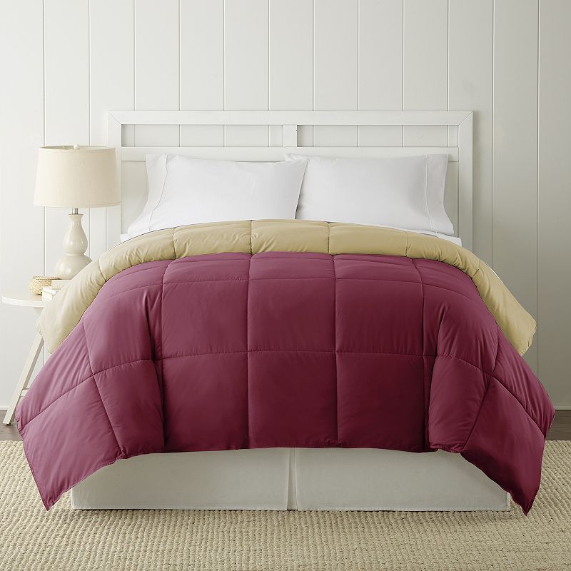 Solid Down-Alternative Reversible Comforter, Red, Queen
