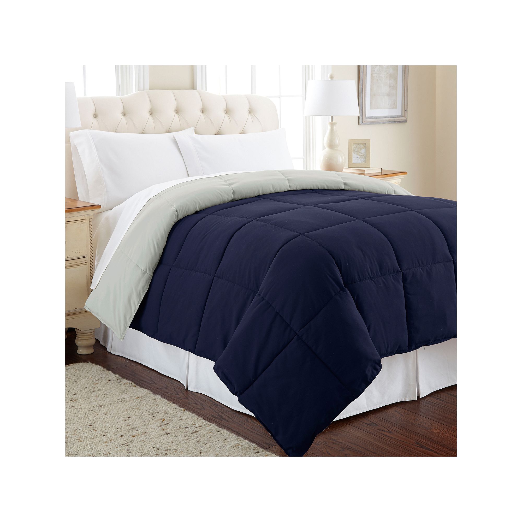 Modern Threads Solid Down-Alternative Reversible Comforter, Silver