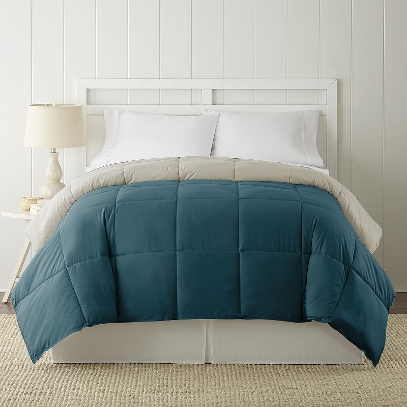 Solid Down-Alternative Reversible Comforter, Blue, King