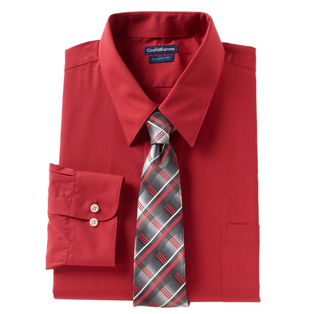 fitted lace wedding dress Men's Red Satin Dress Shirt with Tie & Handkerchief 16.5 36/37 / Red main image 0