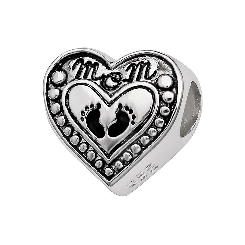 Individuality Beads Sterling Silver Mom Heart Bead, Womens, Grey