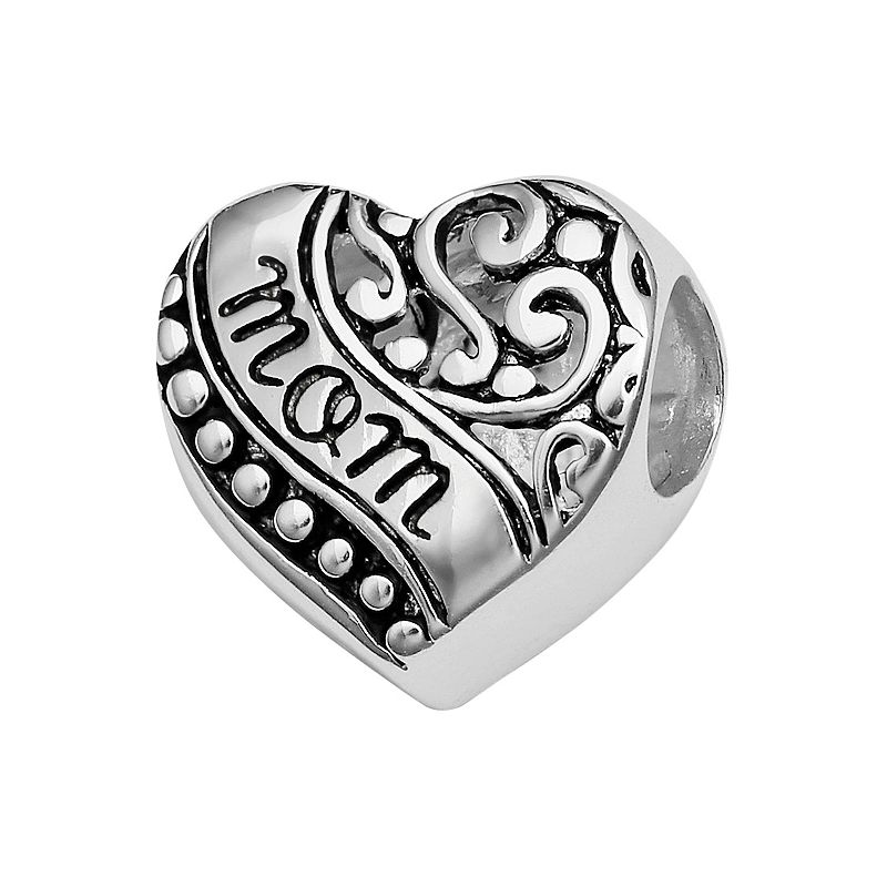 Individuality Beads Sterling Silver Mom Filigree Heart Bead, Womens, 