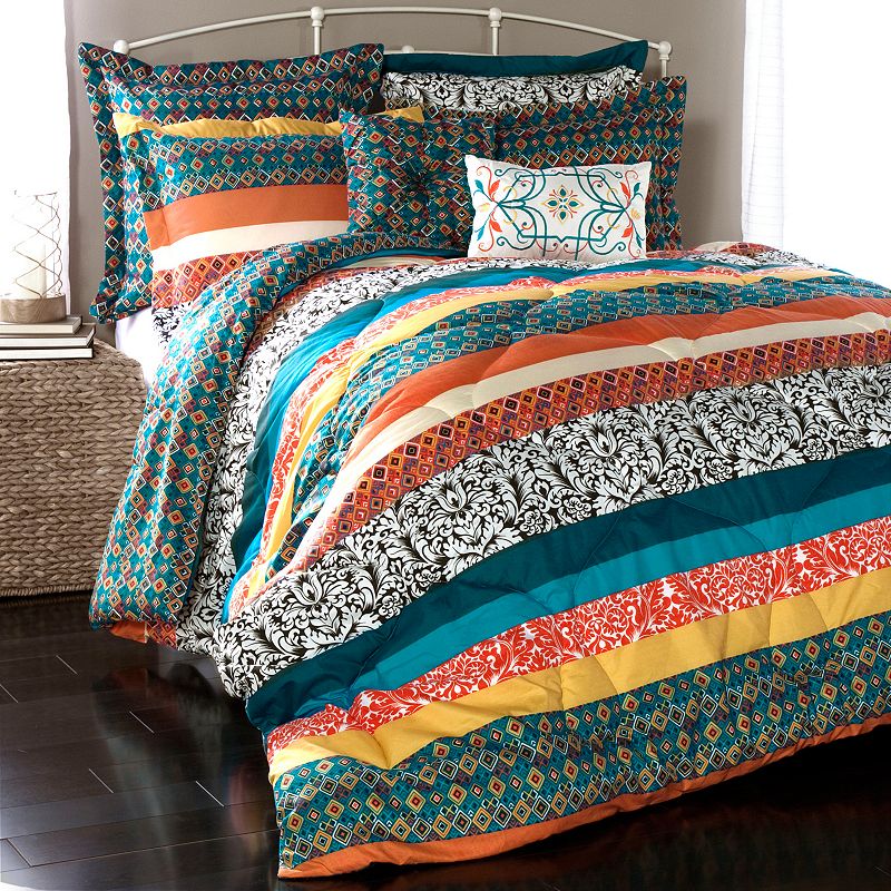 Lush Decor Boho Stripe Comforter Set, Turquoise/Blue, Twin XL