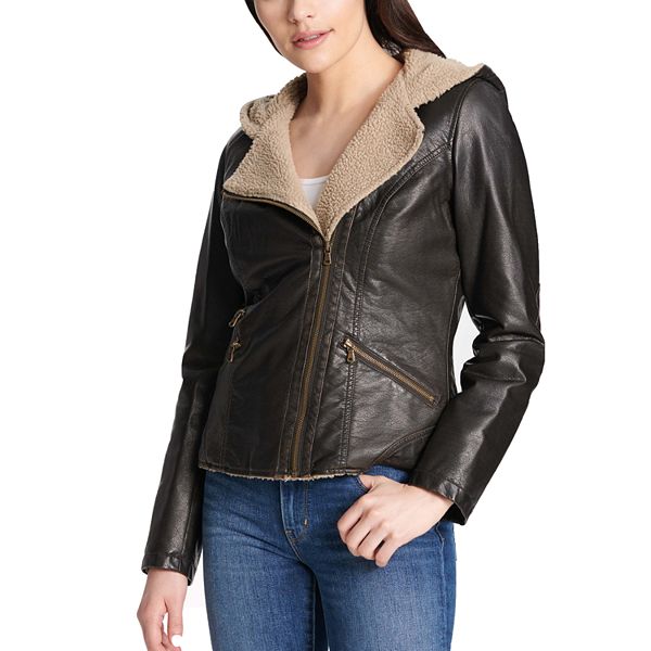 Women's Levi's Faux-Leather Hooded Motorcycle Jacket
