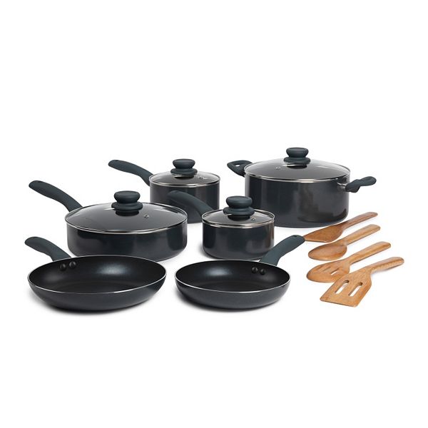 BELLA Nonstick Cookware Set with Glass Lids - Aluminum Bakeware, Pots and  Pans, Storage Bowls & Utensils, Compatible with All Stovetops, 21 Piece,  Black