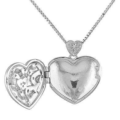 Stella Grace Diamond Accent Sterling Silver Filigree Heart Locket Necklace
