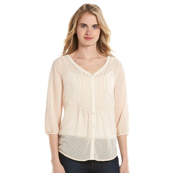 LC Lauren Conrad Clip-Dot Pleated Blouse - Women's