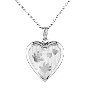 Stella Grace Sterling Silver Handprint Heart Locket Necklace