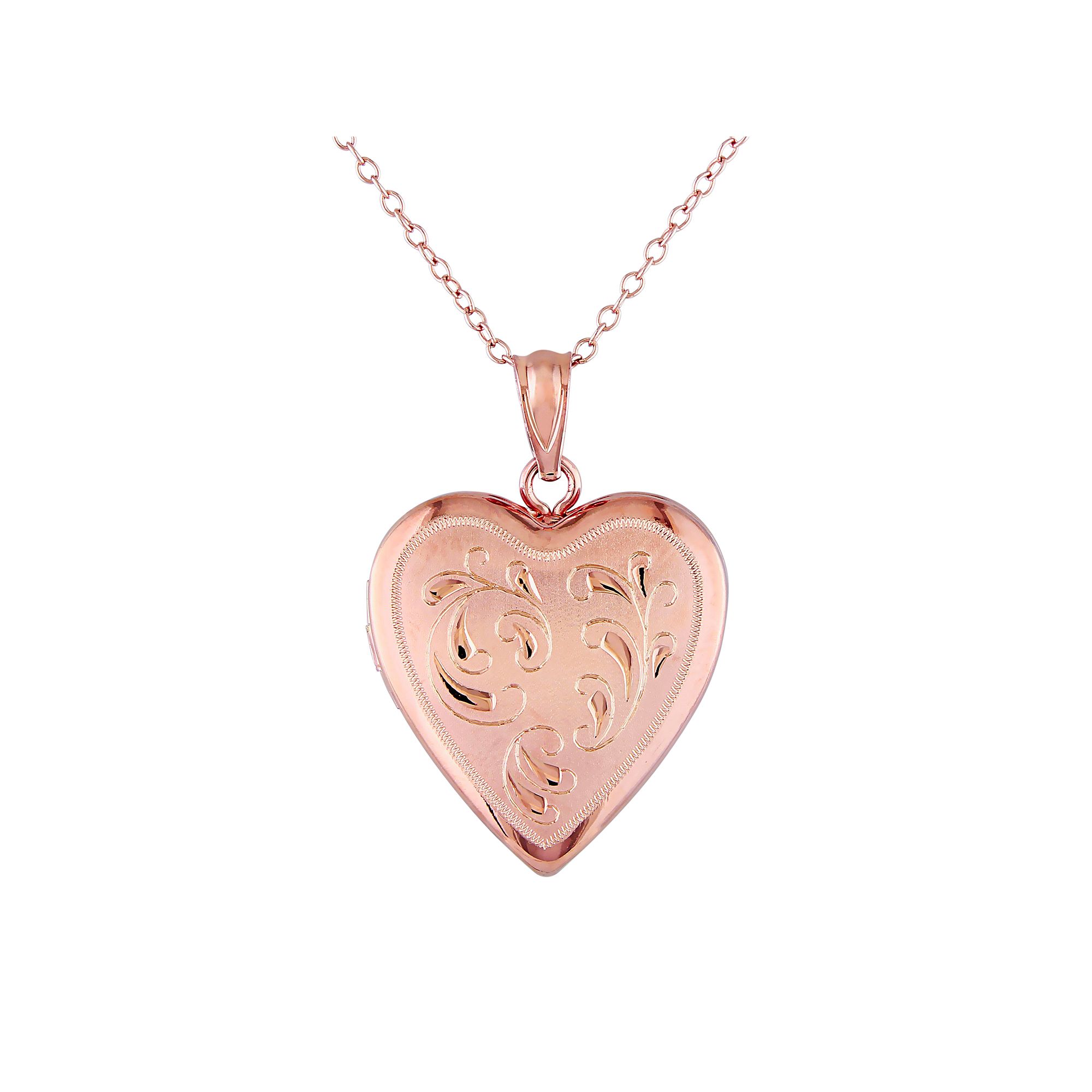 Stella Grace Pink Rhodium-Plated Sterling Silver Filigree Heart Locket Nec