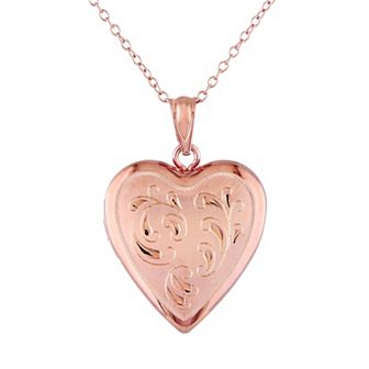 Stella Grace Pink Rhodium-Plated Sterling Silver Filigree Heart Locket Necklace