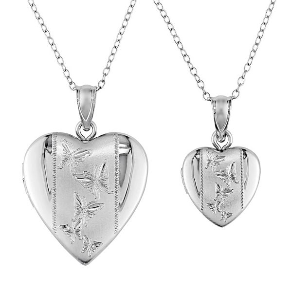 Stella Grace Sterling Silver Butterfly Heart Locket Necklace Set
