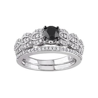 Stella Grace Black & White Diamond Scalloped Engagement Ring Set in Sterling Silver (1 Carat T.W.)