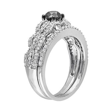 Stella Grace Black & White Diamond Scalloped Engagement Ring Set in Sterling Silver (1 Carat T.W.)