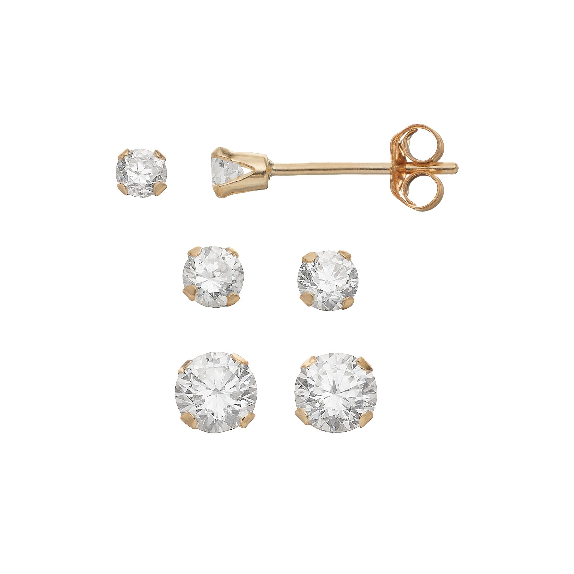 Taylor Grace Cubic Zirconia 10k Gold Stud Earring Set, Womens