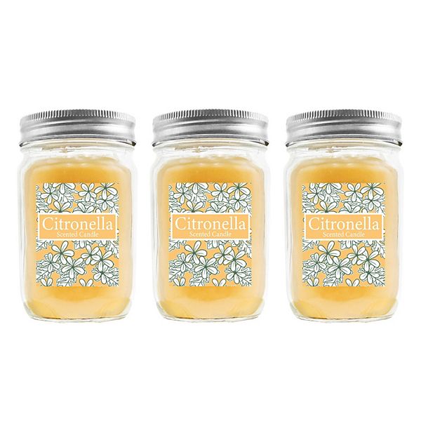 LumaBase Citronella Scented 9oz. Mason Jar Candles Set of 3