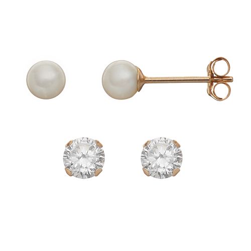 Taylor Grace Freshwater Cultured Pearl & Cubic Zirconia 10k Gold Stud