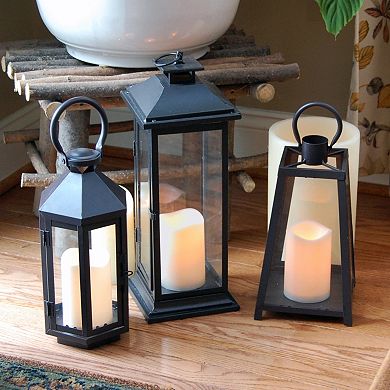 LumaBase Tapered Metal Lantern & LED Candle 2-piece Set