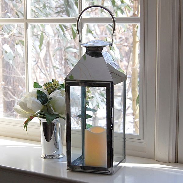 Metal Lantern with Battery-Operated Candle - 19 Black - LumaBase
