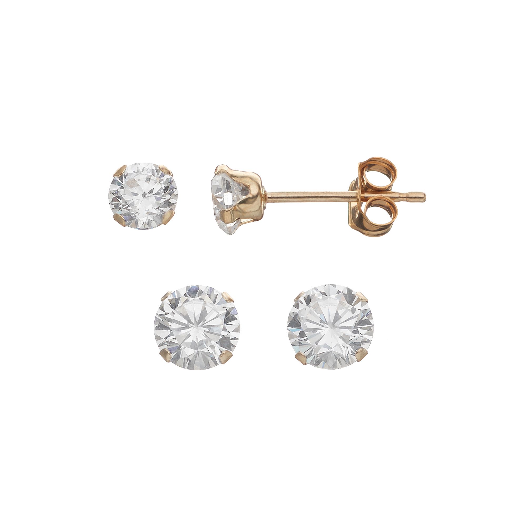 Taylor Grace Cubic Zirconia 10k Gold Stud Earring Set, Womens