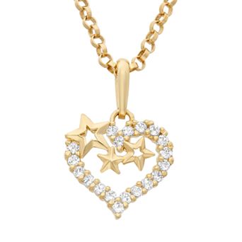 Junior Jewels Kids Cubic Zirconia 14k Gold Cutout Heart & Star Pendant Necklace