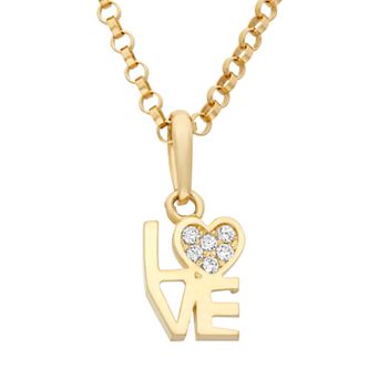 Junior Jewels Kids Cubic Zirconia 14k Gold "Love" Heart Pendant Necklace