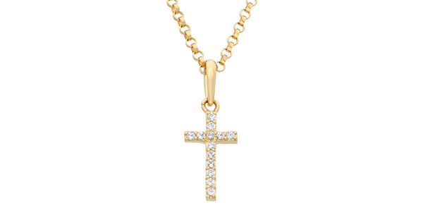 Junior Jewels Cubic Zirconia 14k Gold Cross Pendant Necklace