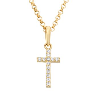 Junior Jewels Kids Cubic Zirconia 14k Gold Cross Pendant Necklace